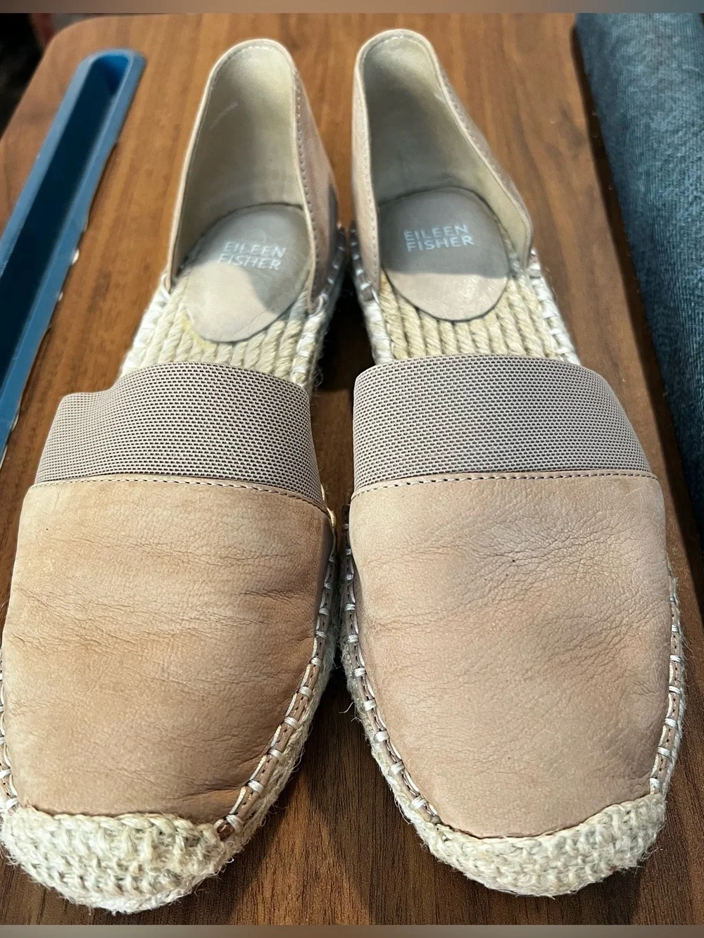 Eileen Fisher Women's 6.5  Lady-Nu d'Orsay Espadrille Shoe Tan Suede Jute Flats